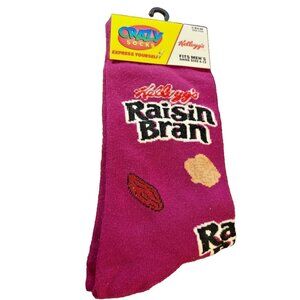 Mens Kelloggs Raisin Bran Crew Socks Sz 6-12 Crazy Socks Berry Black Cereal Fun